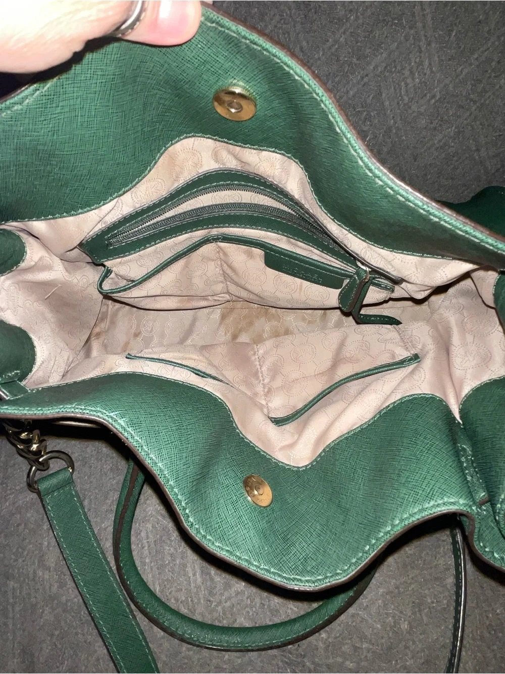 Michael Kors Forest Green Leather Shoulder Bag with Gold Chain